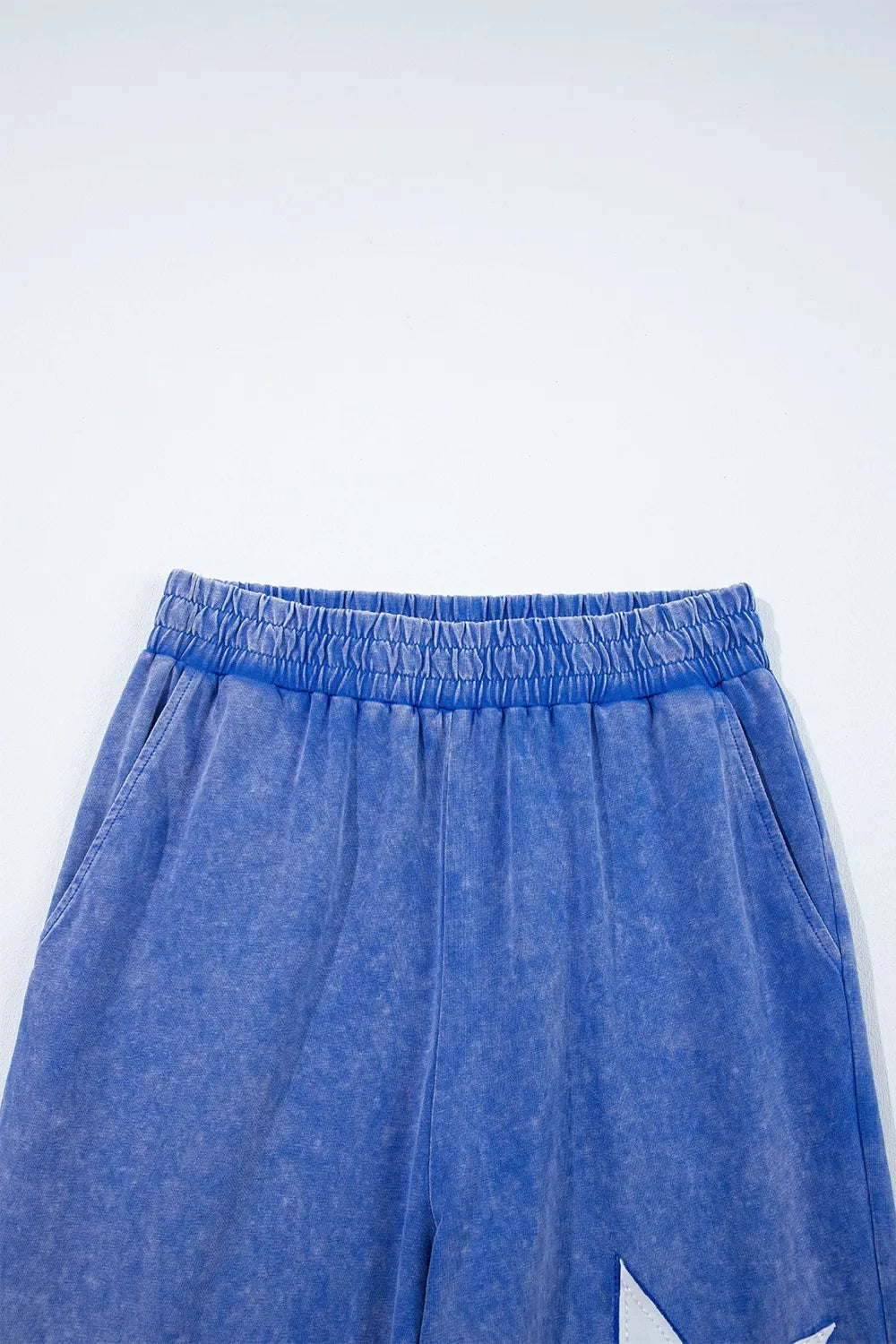 Acid Wash Star Patched Rolled Trim Top and Pants Set