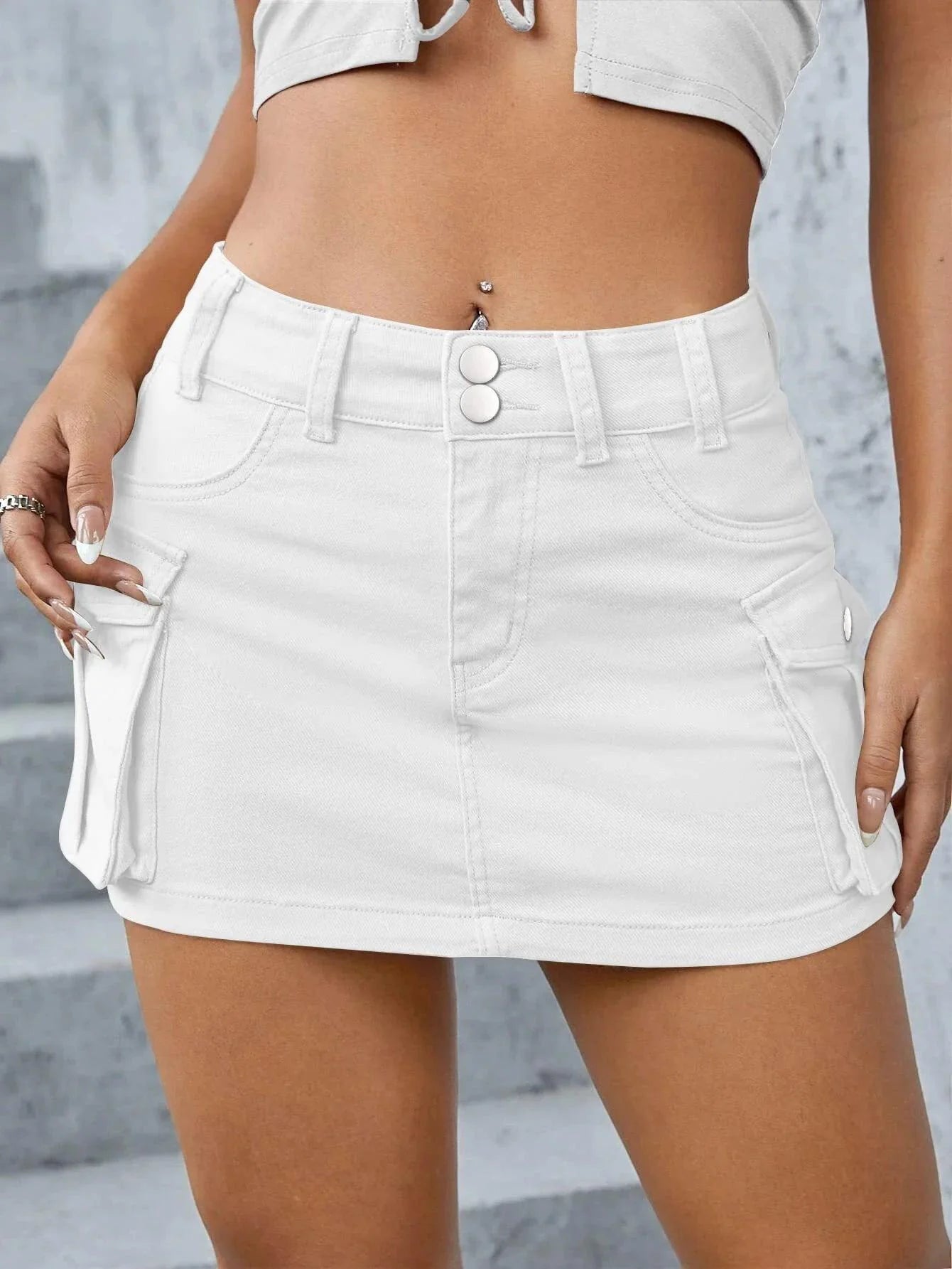 Low-Waist Slim Fit Solid Color Skirt
