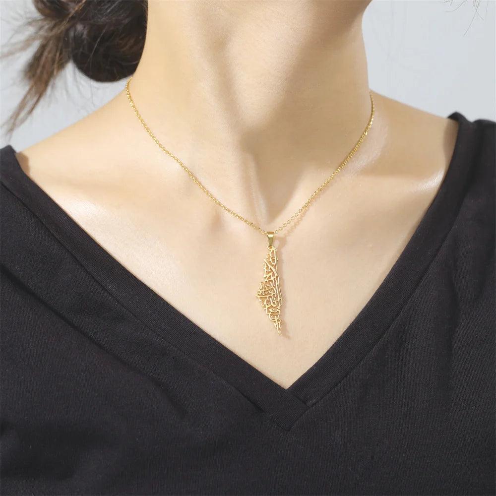 Unisex Stainless Steel Hollow Map Necklace
