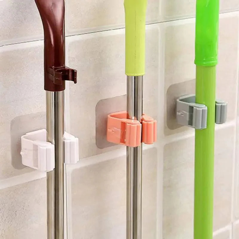 Adhesive Multi-Purpose Hooks Wall Mounted Mop Organizer Holder