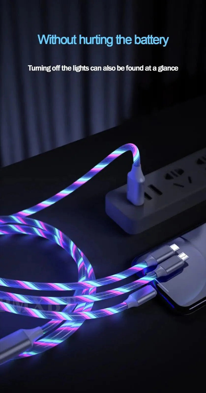 3 in 1 LED Fast Charging Cable Adapter For iPhone Micro USB Type C Charger Cord