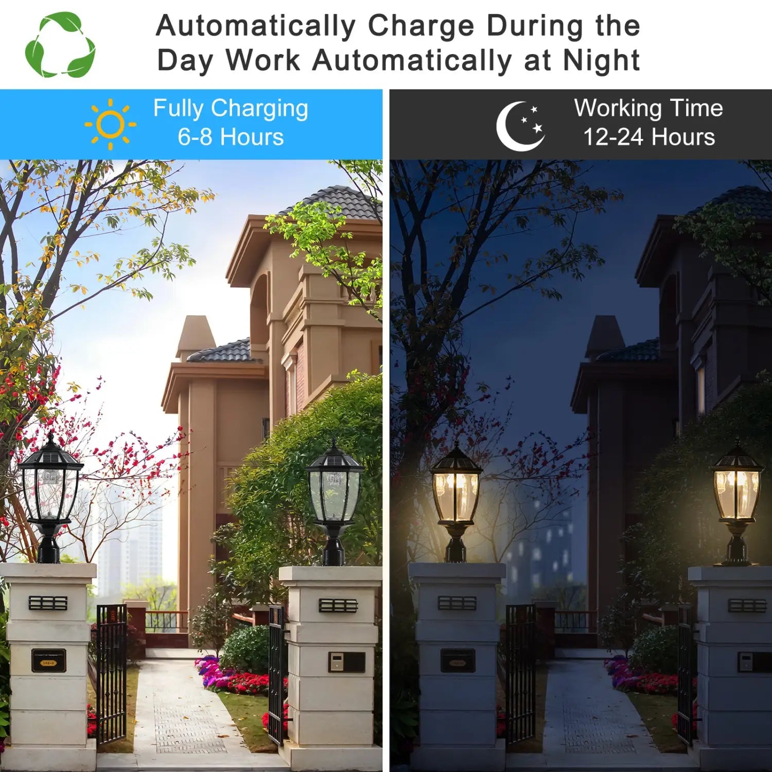 Aluminum Solar Lights Lanterns LED 2-Pack for Outdoor Pathways and Gardens