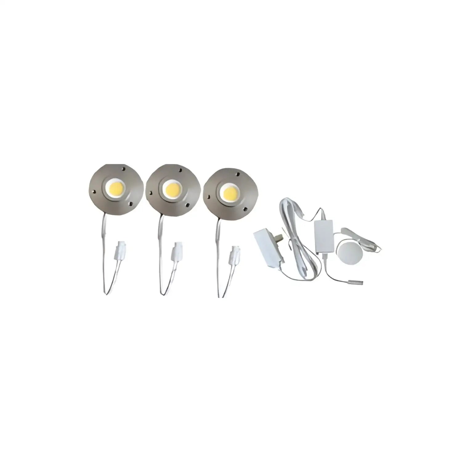 Aluminum Undercabinet Puck Lights 3-Pack, 9.9W 12V 3000K with Dimmer & Plug Driver
