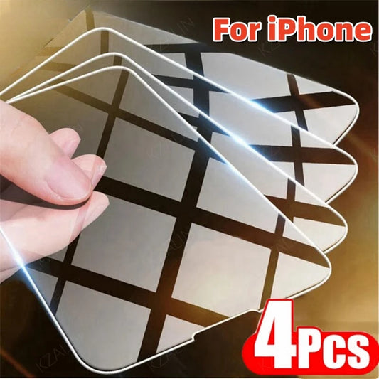 4Pcs Tempered Glass For iPhone 16 15 14 13 12 11 Pro Max Screen Protector For iPhone 7 8 Plus X XS Max XR Protective Glass Film