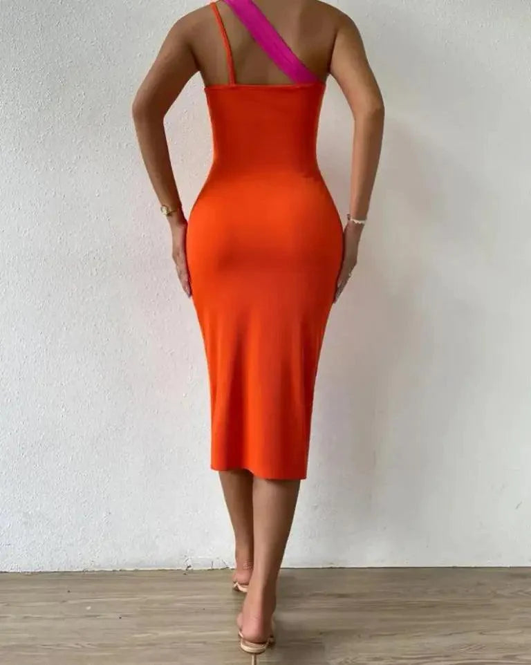 Summer Patchwork Cutout Slit Dress