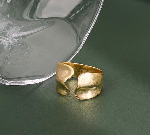 LIVVY Silver Color Irregular Geometric Wave Ring